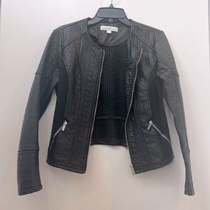 Faux Leather and Ponte Knit Moto Jacket